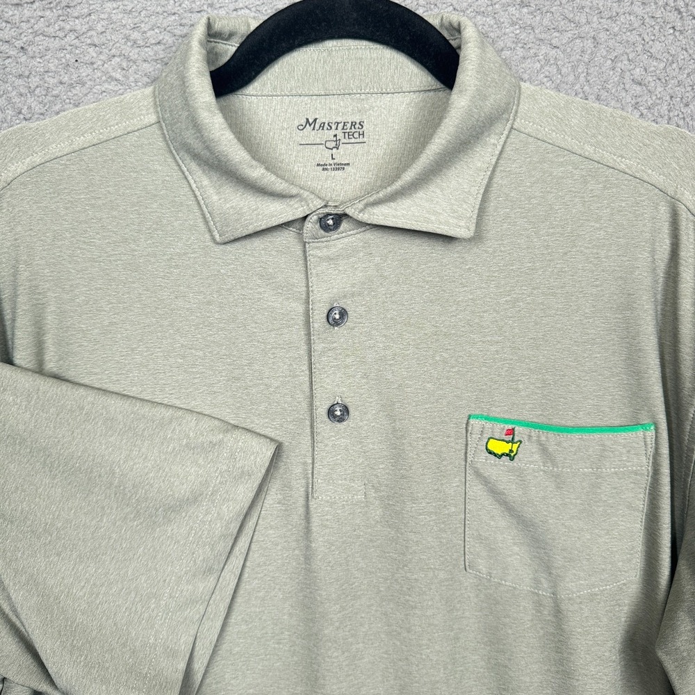 Masters Tech Polo Mens L Gray Green Stretch Performance Golf Preppy Athleisure‎